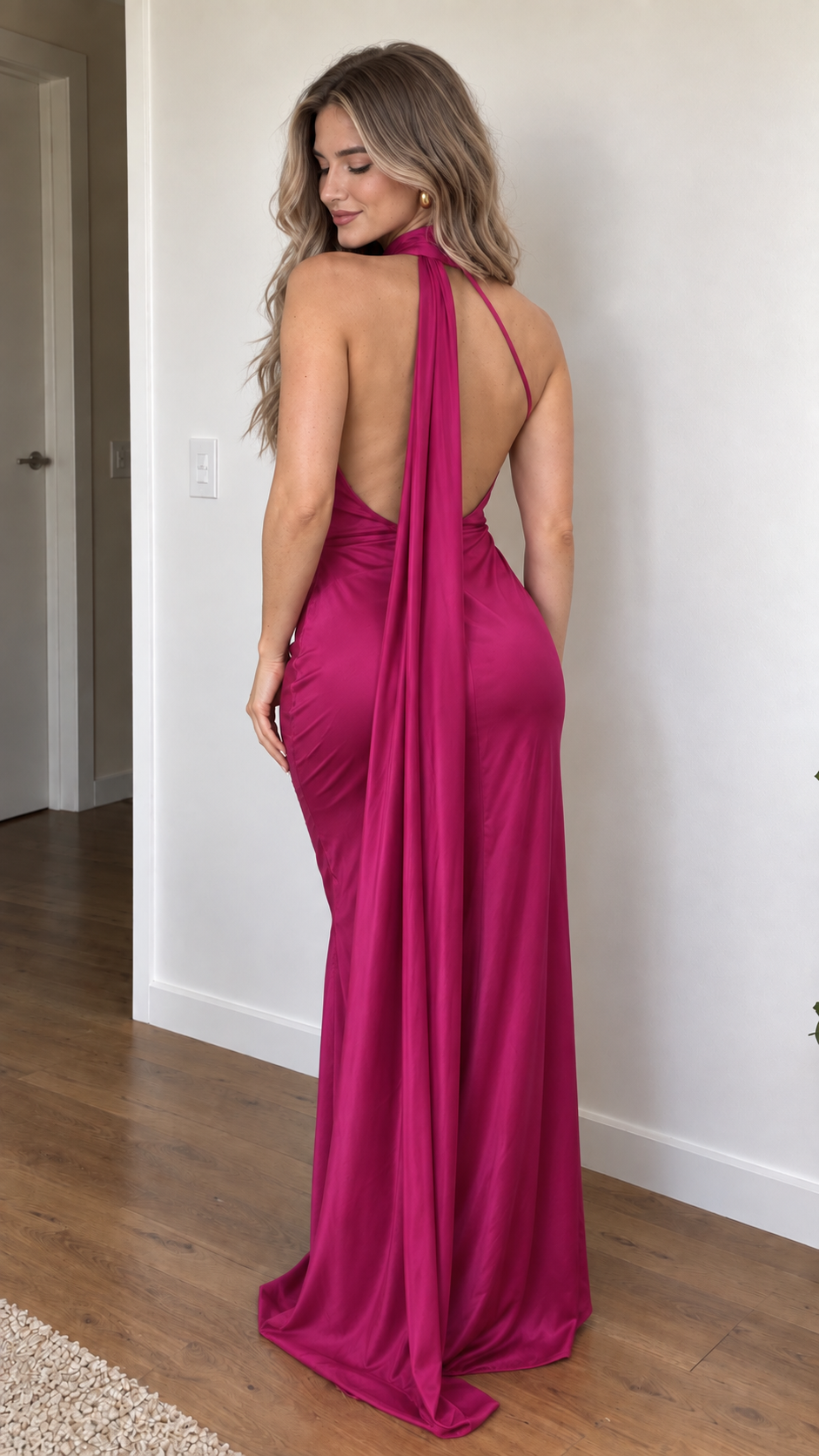 Eloriane Marlowe Satin Scarf Halter Maxi Dress
