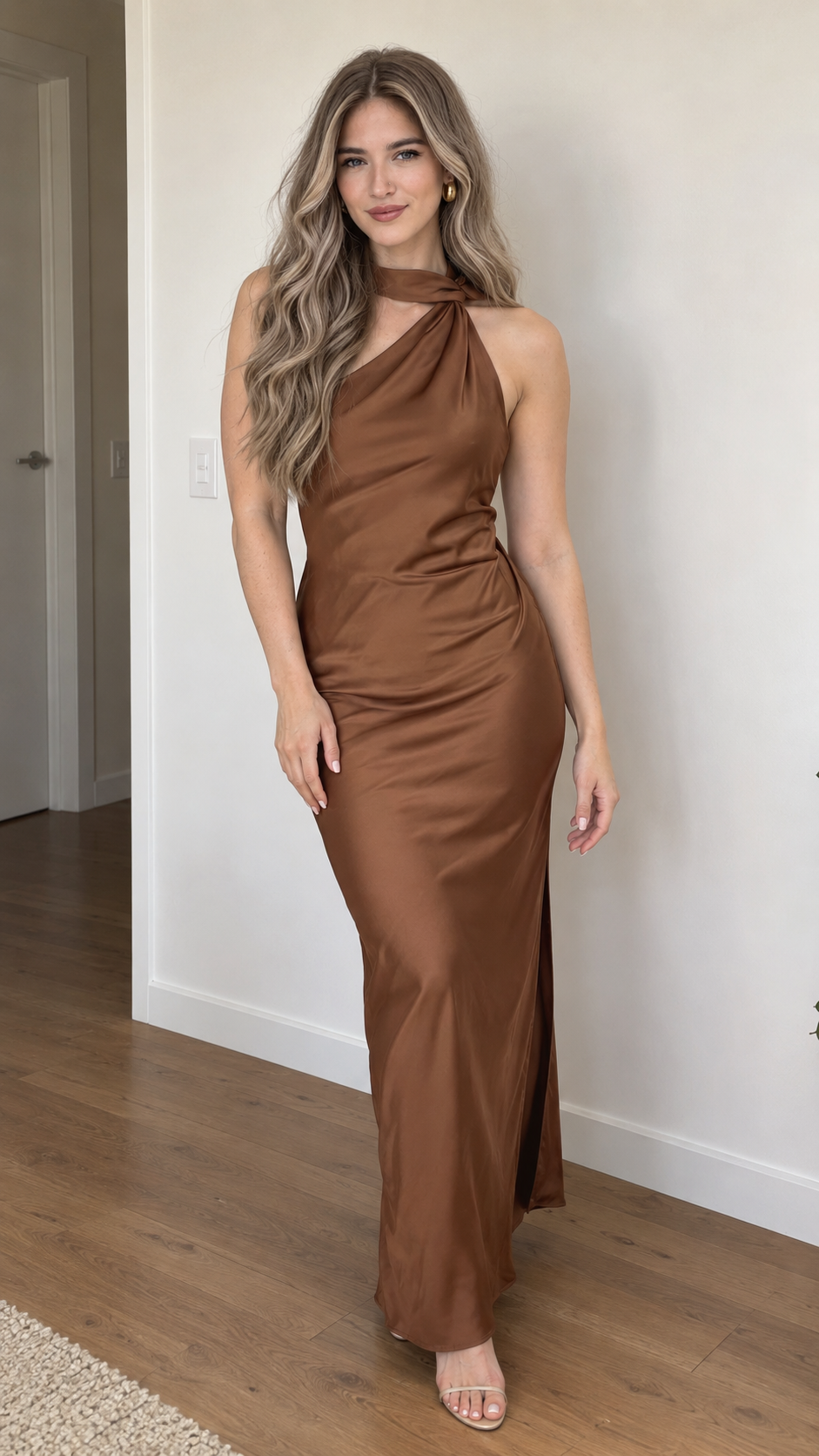 Eloriane Marlowe Satin Scarf Halter Maxi Dress