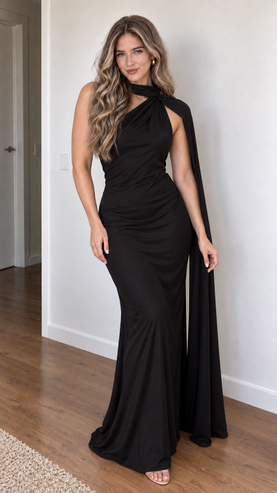 Eloriane Marlowe Satin Scarf Halter Maxi Dress