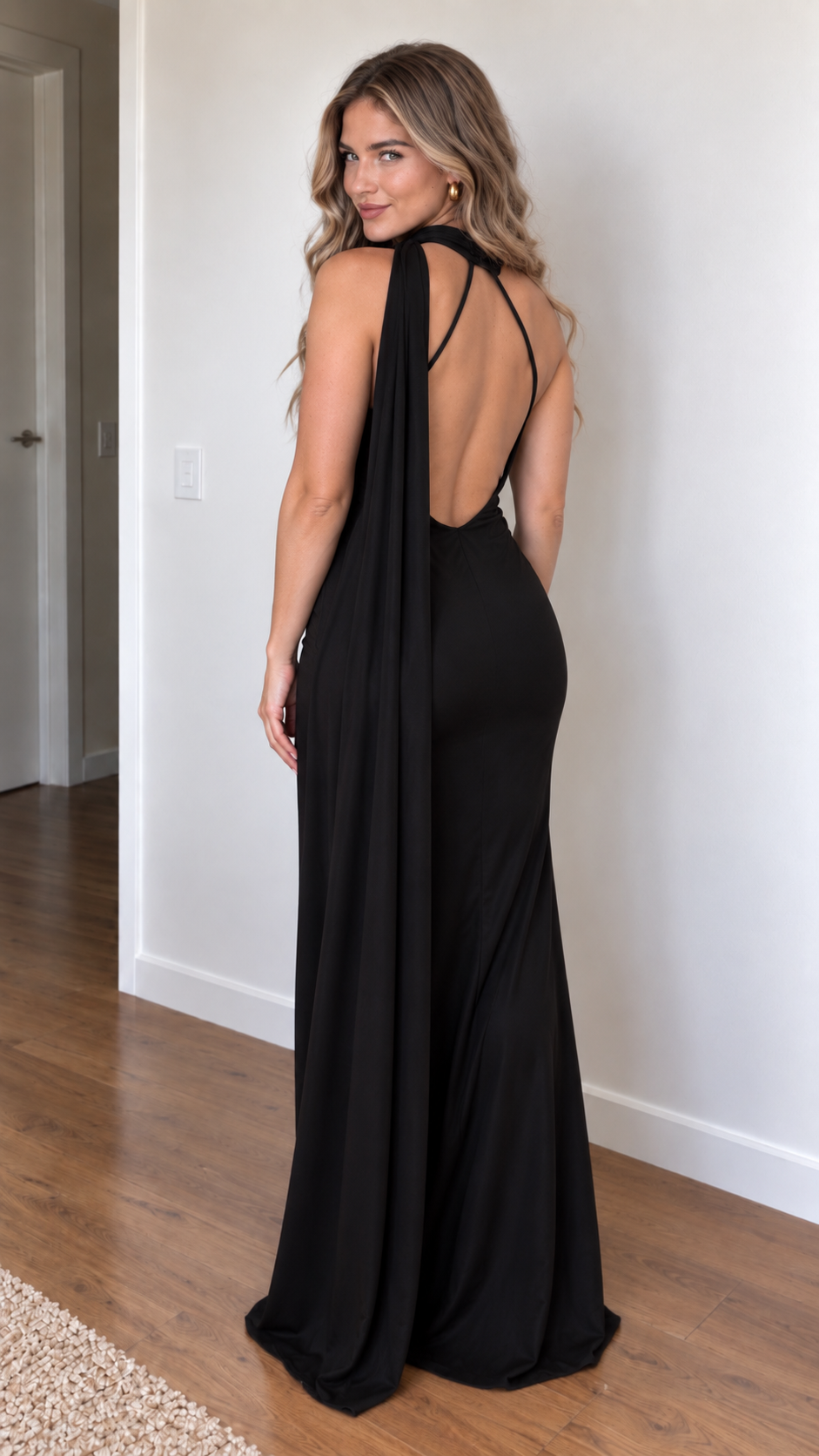 Eloriane Marlowe Satin Scarf Halter Maxi Dress