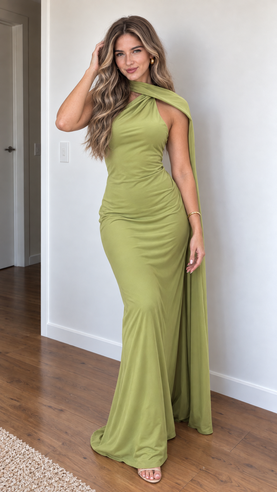 Eloriane Marlowe Satin Scarf Halter Maxi Dress